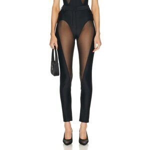 Mugler Tulle Stretch Leggings in Black & Black 38 New Womens Pants Trousers